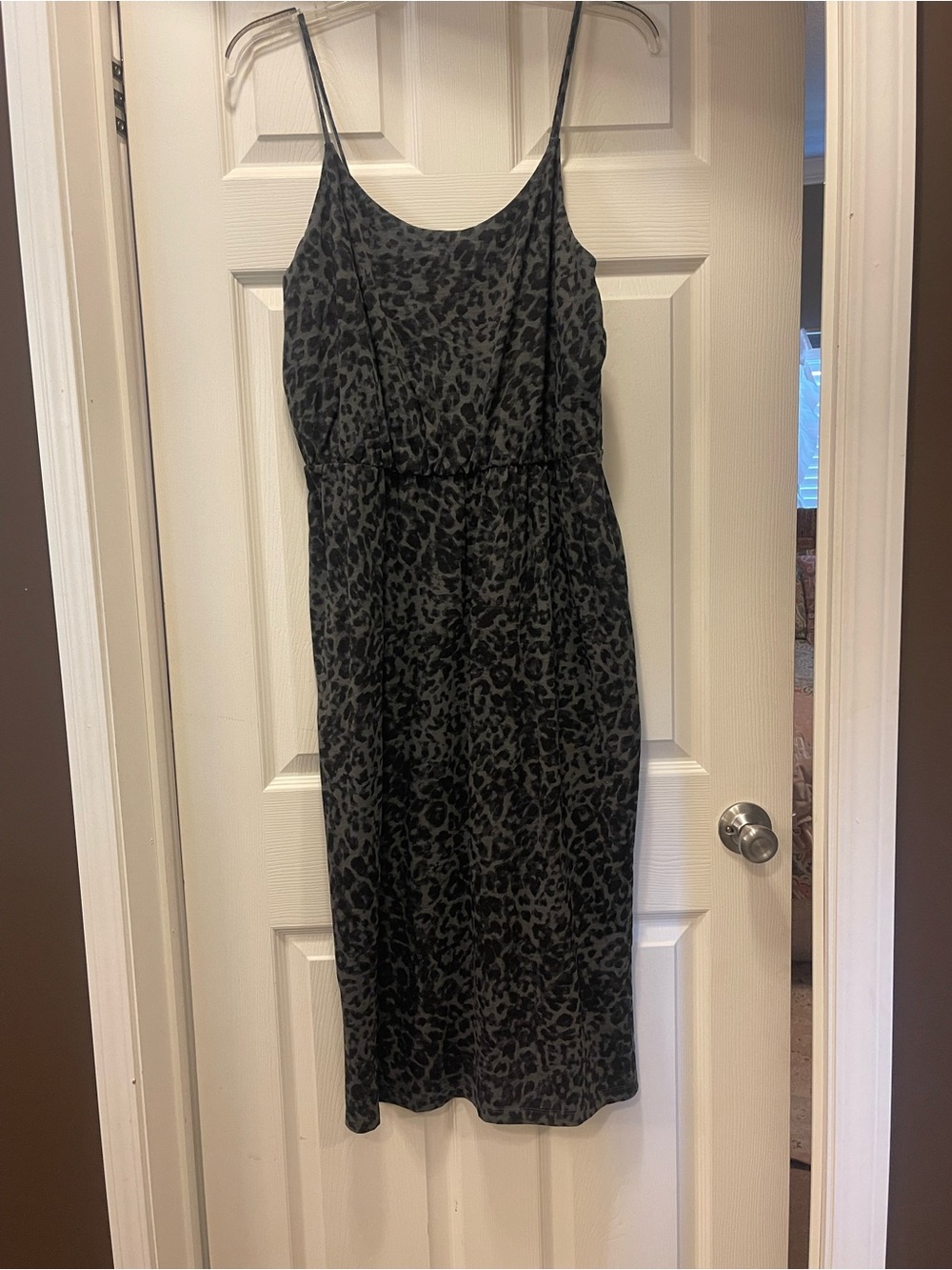 Old Navy Black and Charcoal Leopard-Print Midi Slip Dress